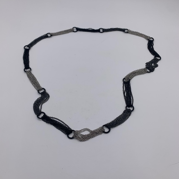 Long Necklace Chain Mesh Link & Hoops Silver Black Gray Tone Gun Metal Multi 20” - Picture 5 of 10